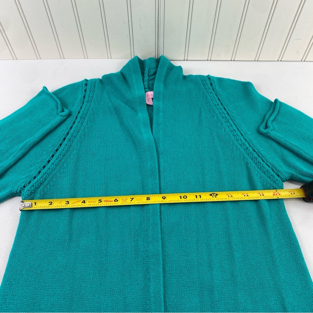 Lilly‎ Pulitzer Women’s Turquoise Fringe Open Front Longline Cardigan Sz M - Picture 11 of 13